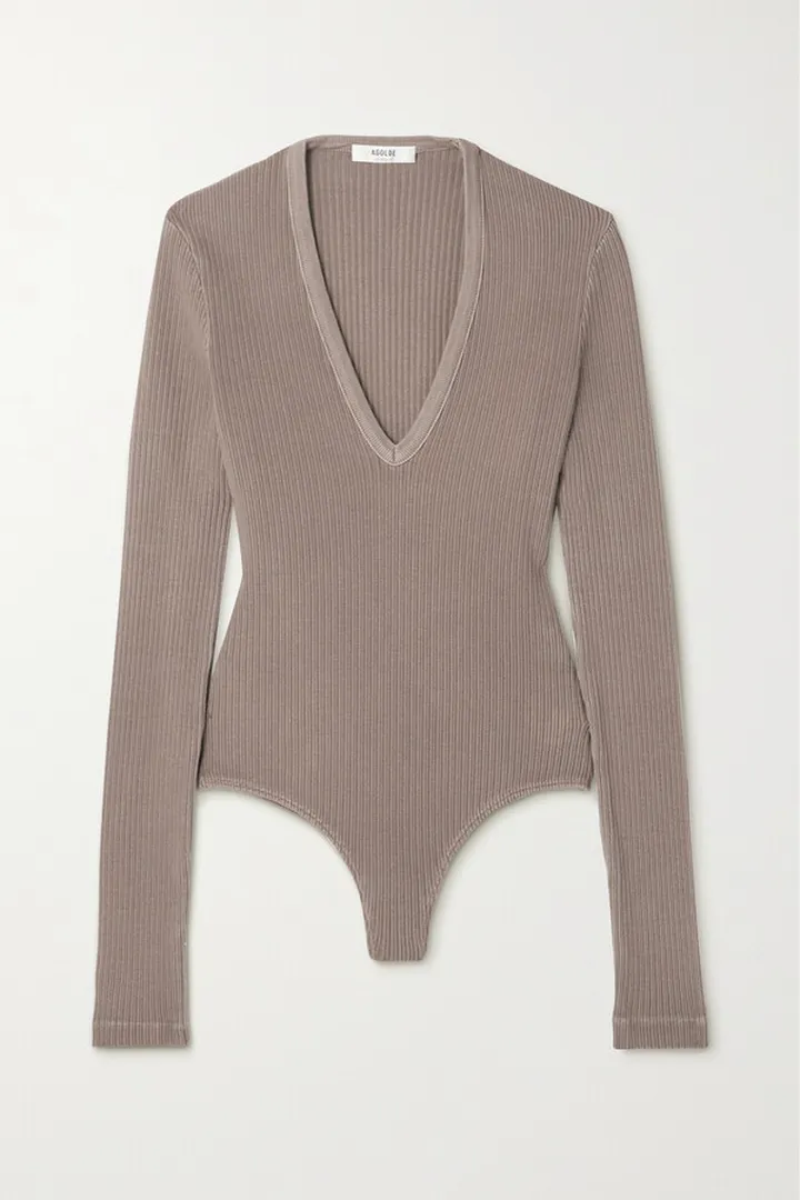 AGOLDE - Tavi Ribbed Stretch Organic Cotton Bodysuit - Neutrals