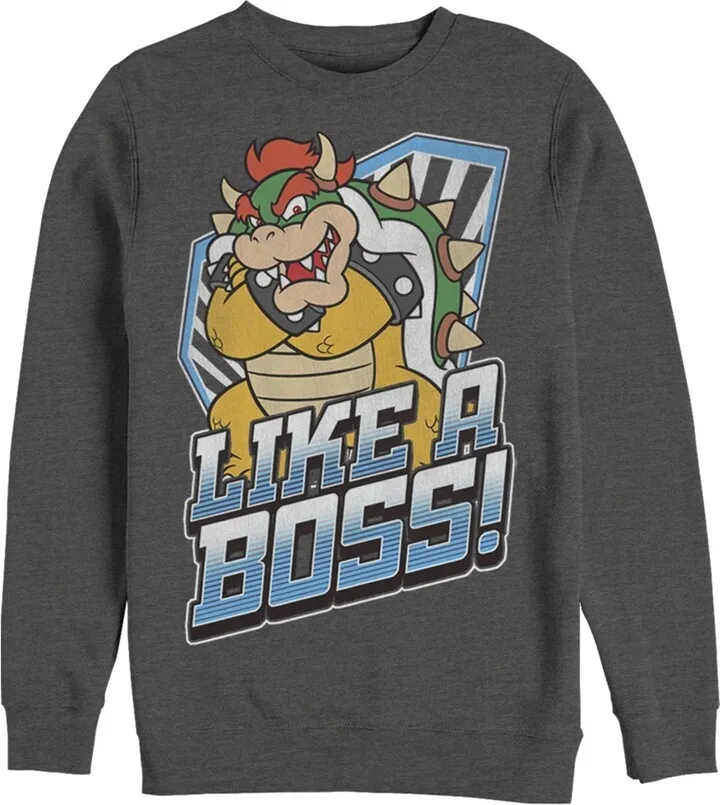 Men's Nintendo Bowser Like a Boss Sweatshirt - Charcoal Heather - 2X Large