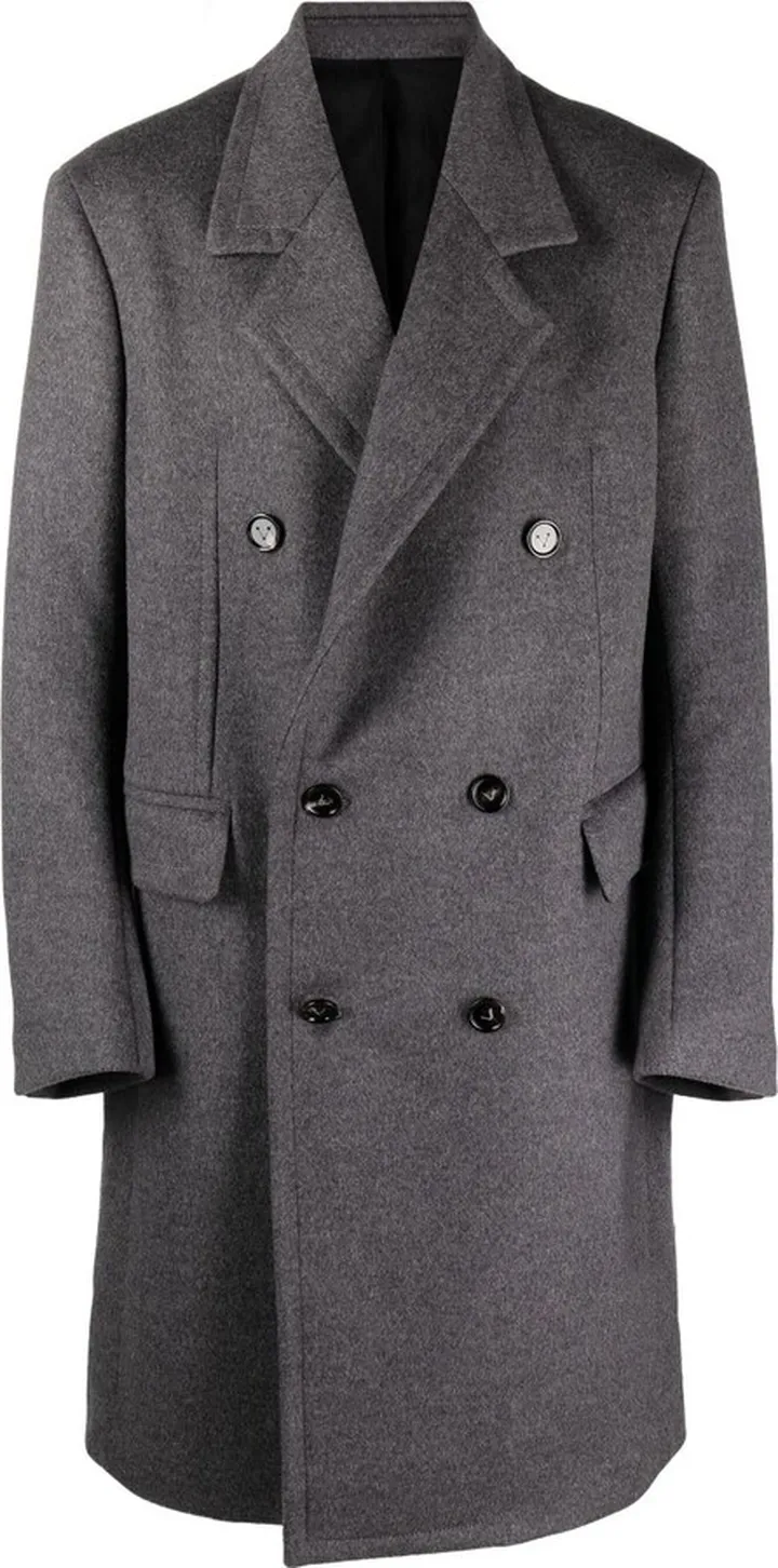 Grey Curved Sleeve Wool Coat
