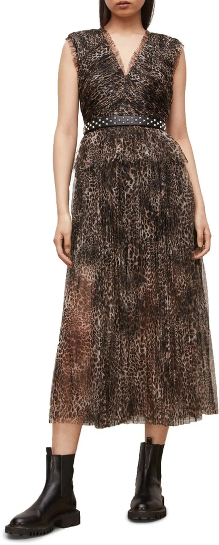 Indra Kiku Leopard Print Midi Dress