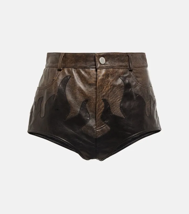Printed high-rise leather shorts