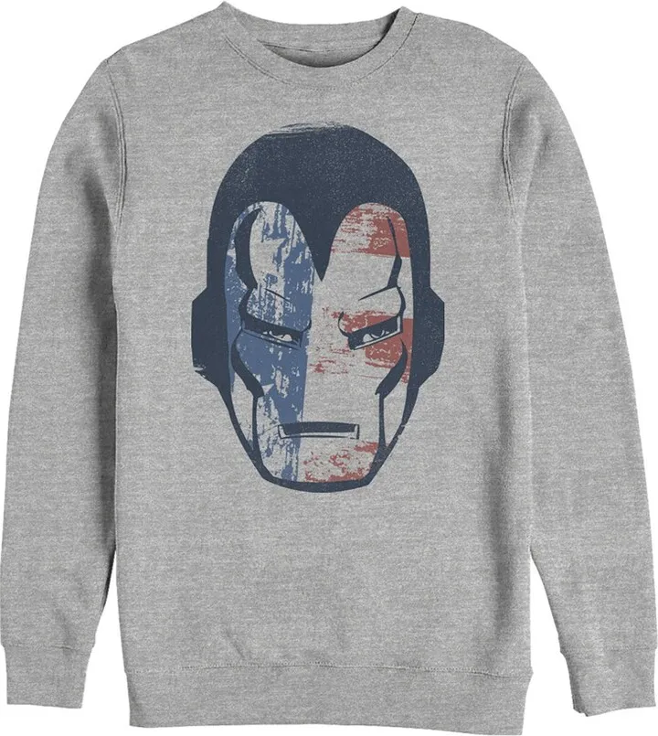 Men's Marvel Fourth of July Iron Man American Flag Mask Sweatshirt - Athletic Heather - Large