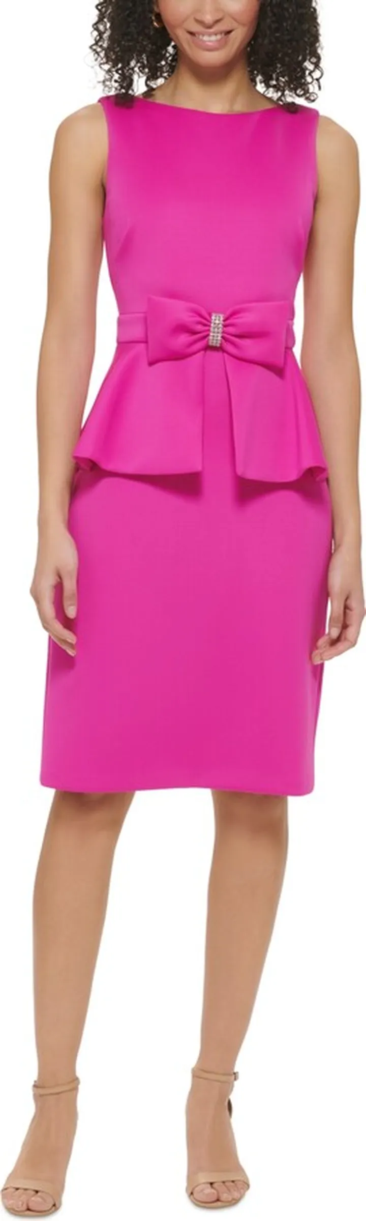 Jessica Howard Women's Boat-Neck Sleeveless Peplum Bow-Trim Dress