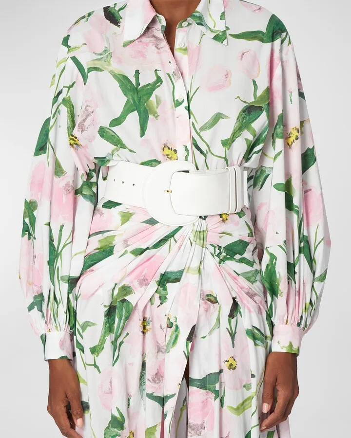 FLoral-Print Balloon-Sleeve Collared Shirt