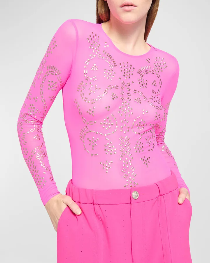 Tulle Stud Long-Sleeve Bodysuit