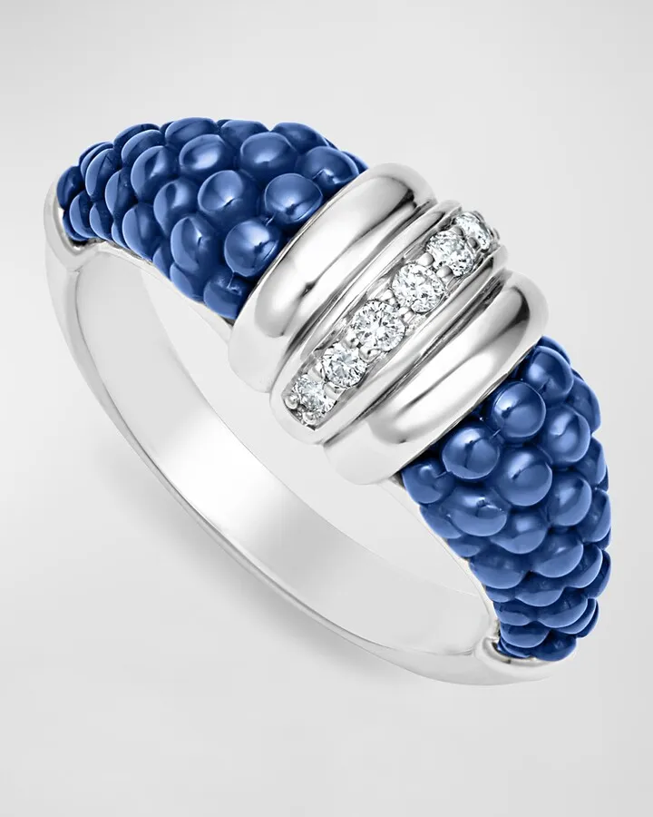 Sterling Silver Blue Caviar Ultramarine Ceramic Diamond Ring 9mm