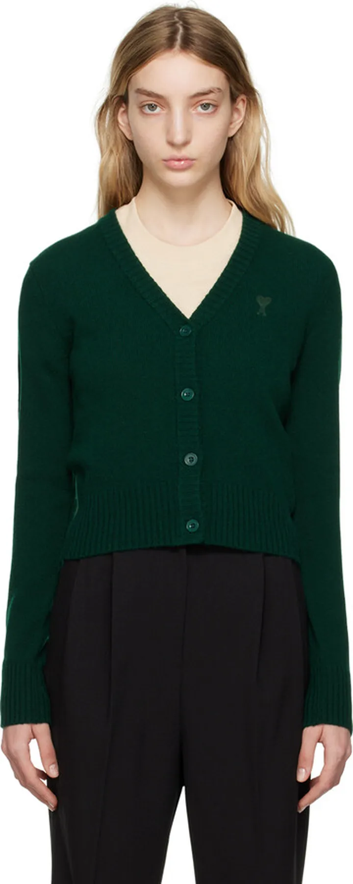 AMI Alexandre Mattiussi SSENSE Exclusive Green Ami de Cœur Cardigan