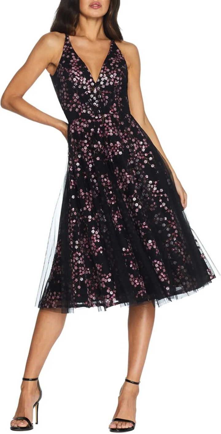 Courtney Sequin Floral Cocktail Dress