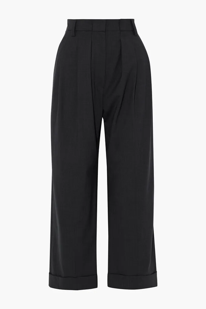 Cropped wool-blend wide-leg pants