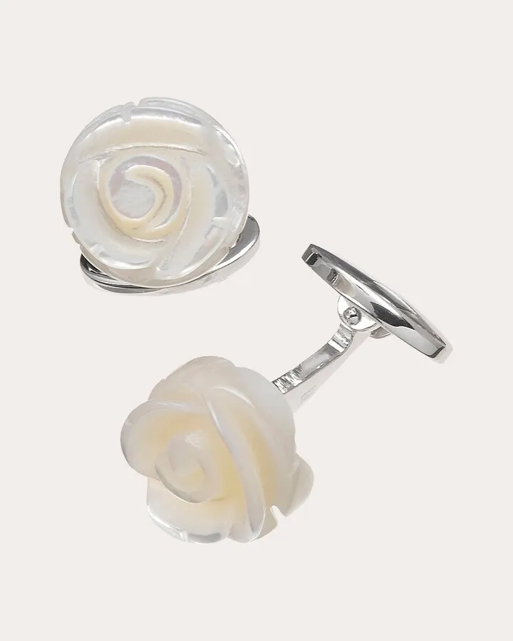 Hand-Carved Mother of Pearl Rose Cufflinks