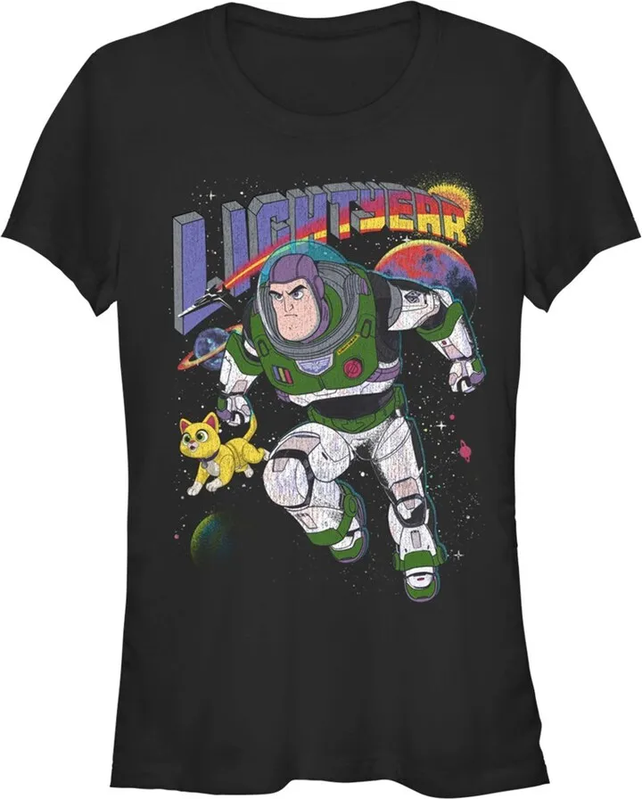 Junior's Lightyear Retro Distressed Buzz and Sox T-Shirt - Black - Medium
