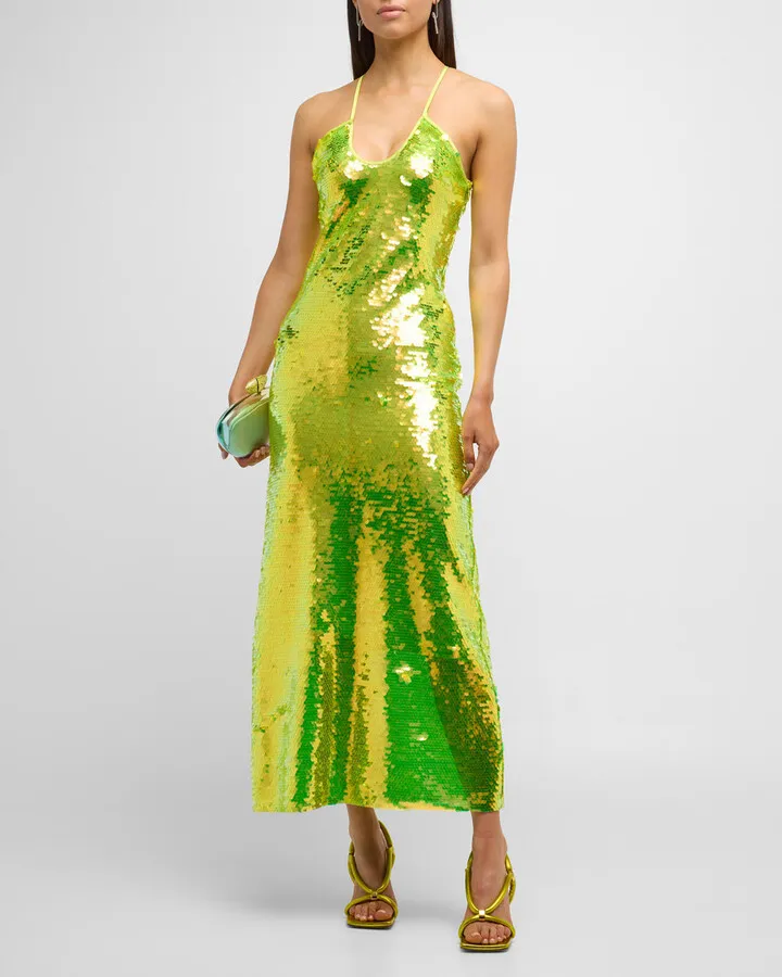 Lily Crisscross-Strap Sequin Maxi Dress
