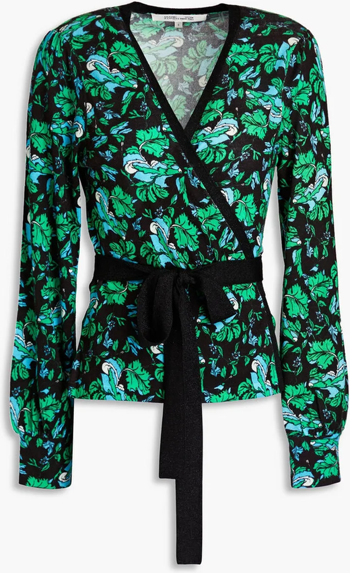 Printed merino wool wrap cardigan