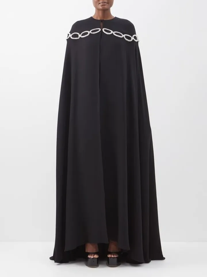 Crystal-embroidered Chain Silk Cape