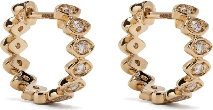14K Yellow Gold Evil Eye Diamond Huggie Earrings