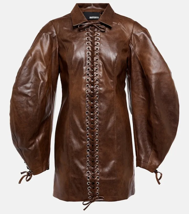 Lace-up faux leather minidress