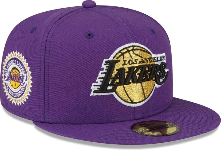 Men's New Era Purple Los Angeles Lakers 17x Nba Champions Metallic Undervisor 59FIFTY Fitted Hat