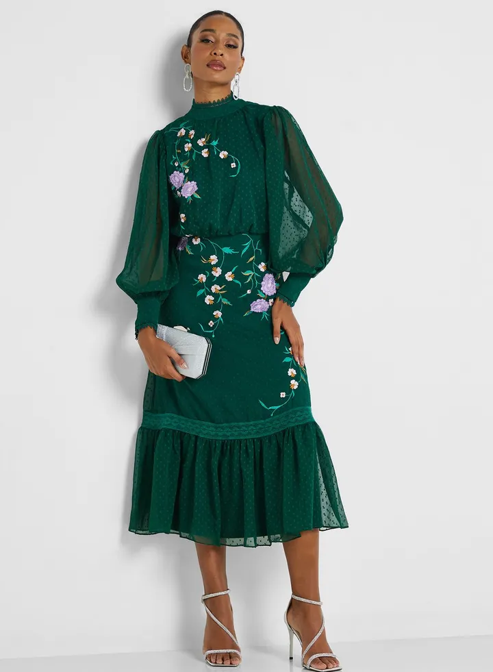 Floral Printed Puff Sleeve Dress