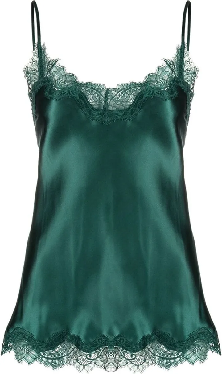Green Floral-Lace Silk Camisole