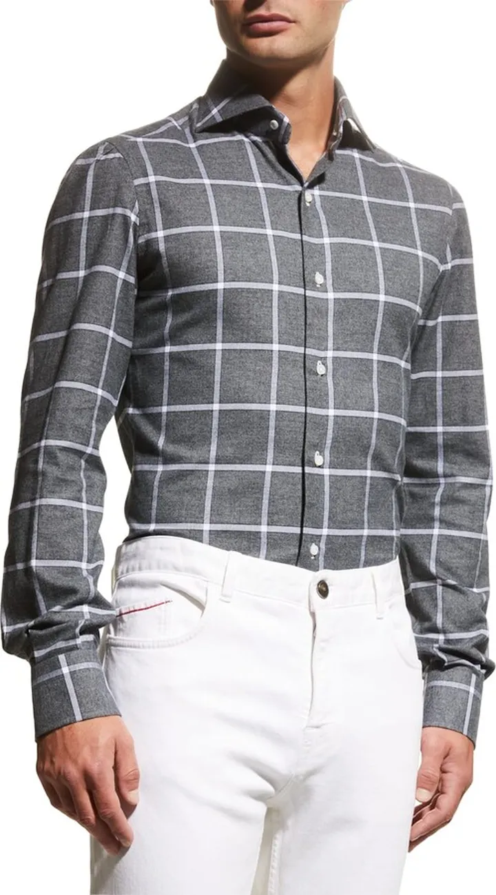 Men's Windowpane Print Sport Shirt