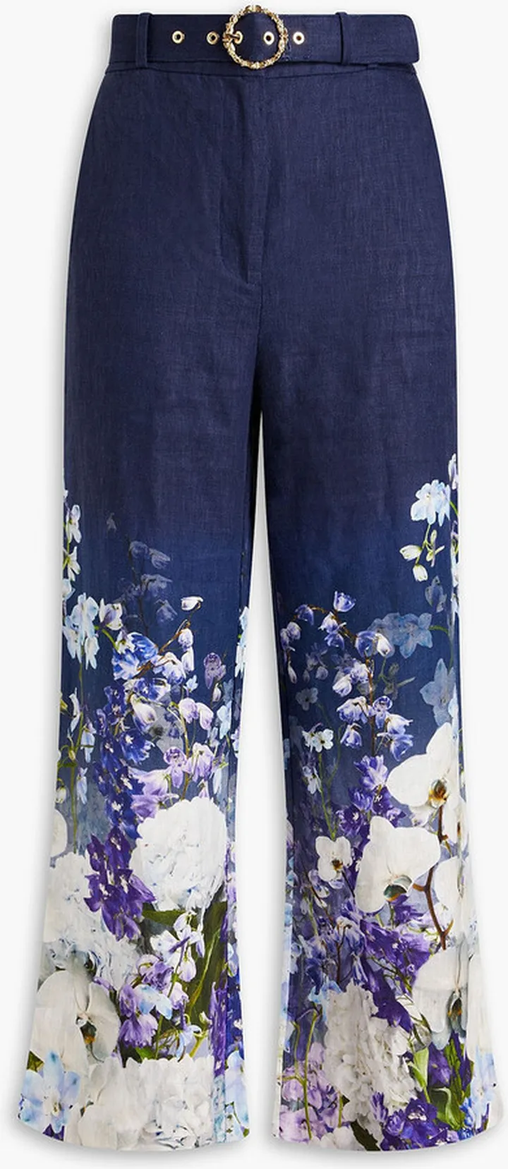Floral-print linen-canvas kick-flare pants