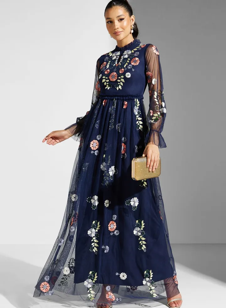 Floral Mesh Detail Dress