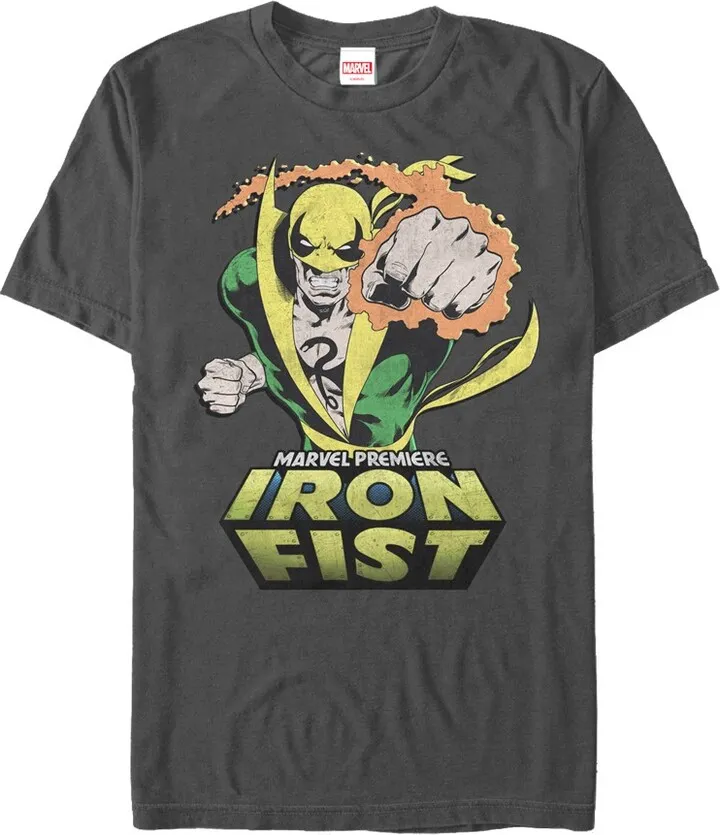 Men's Marvel Iron Fist Punch T-Shirt - Charcoal - Medium