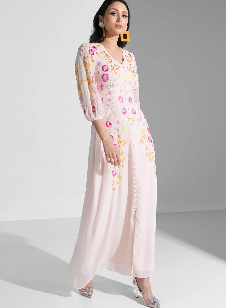 Embroidered Tiered Dress