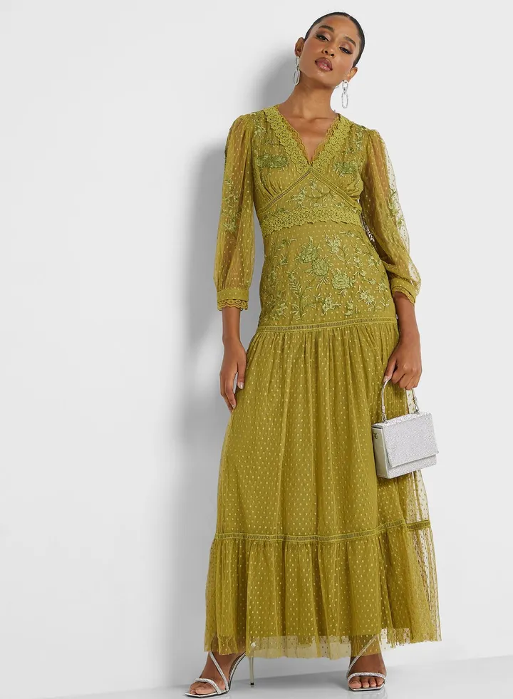 V-Neck Puff Sleeve Dress