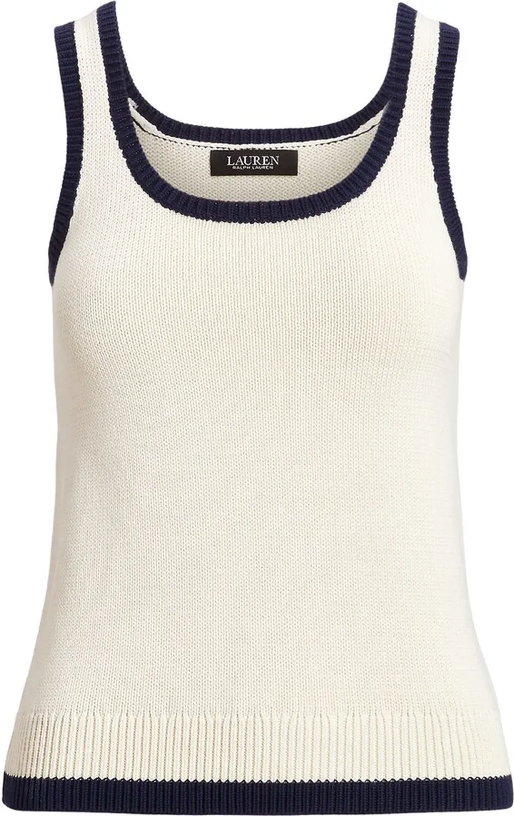 Two-tone Cotton-blend Sleeveless Sweater Top Cream