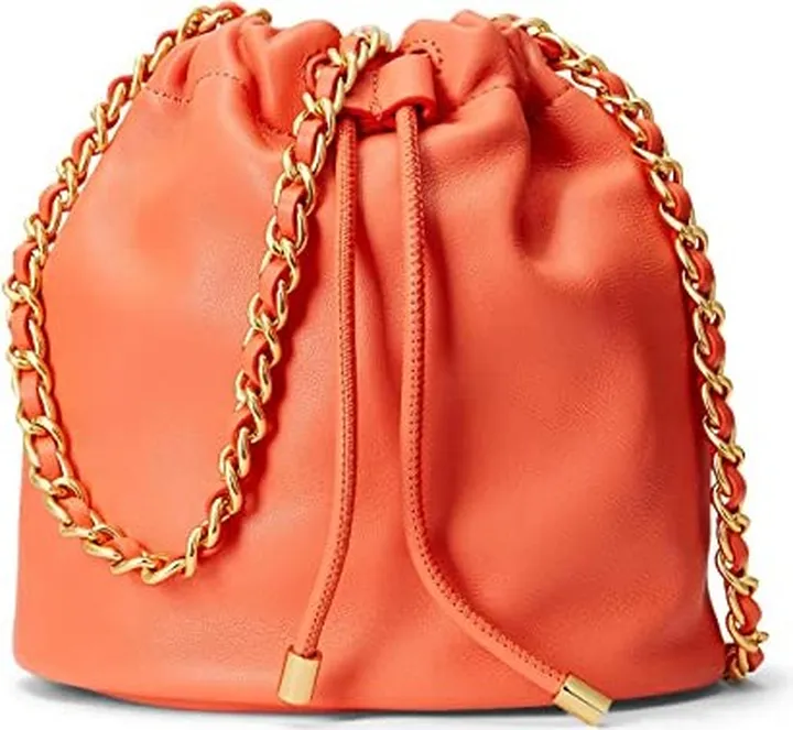 LAUREN Ralph Lauren Nappa Leather Medium Emmy Bucket Bag (Portside Coral) Handbags