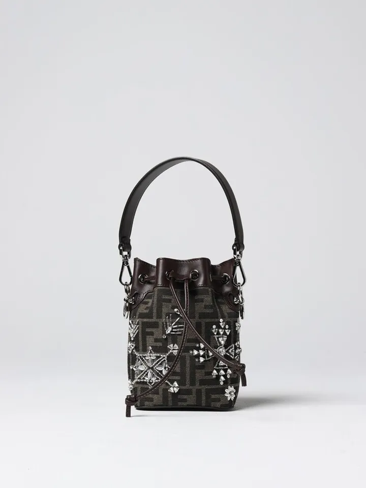 Fendi Mon Tresor bag in leather and monogram FF jacquard fabric and rhinestones