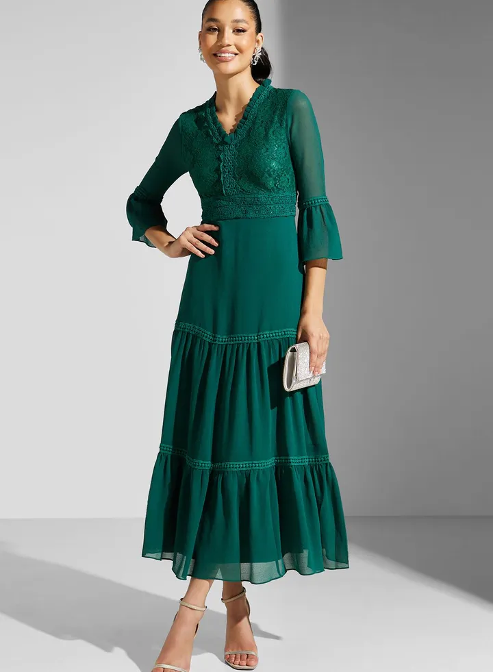 Ruched Mesh Detail Dress