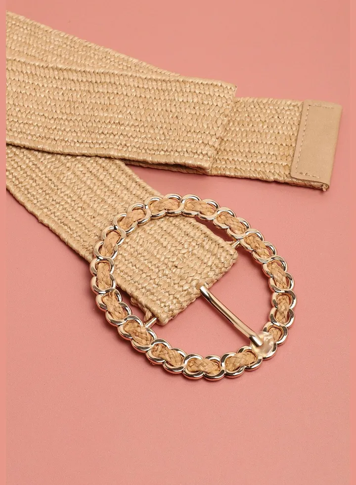 Casual Textured Raffia Waist Belt For Women