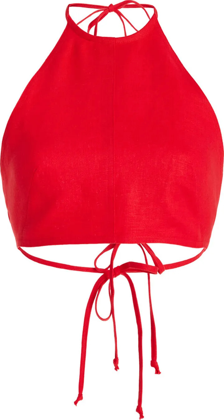Women's Linen Halter Cropped Top