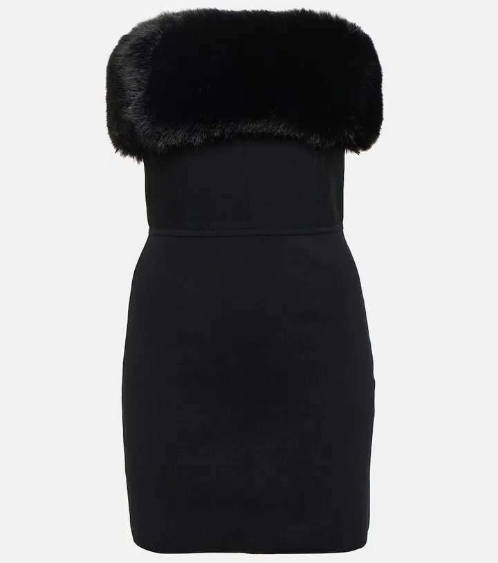 Faux fur-trimmed minidress