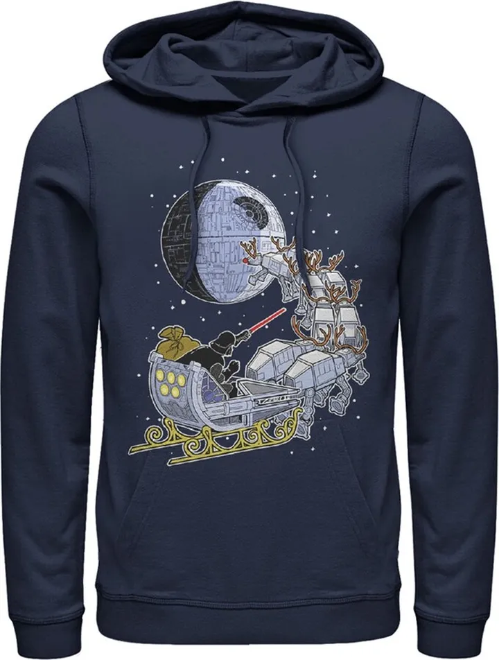 Men's Star Wars Darth Vader Starry Sleigh Pull Over Hoodie - Navy Blue - 2X Large
