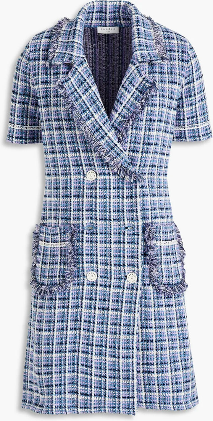 Ludivine double-breasted checked cotton-blend bouclé-tweed mini dress