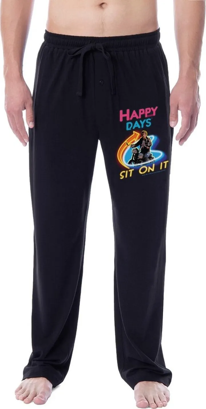 Happy Days Mens' TV Show '70s Logo Character Fonzie Sleep Pajama Pants (Medium) Black