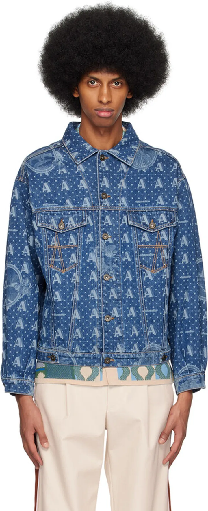 Ahluwalia Indigo Printed Denim Jacket