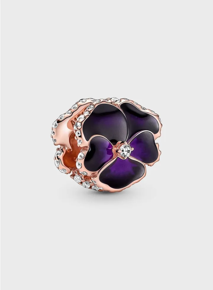 Deep Purple Pansy Flower Charm