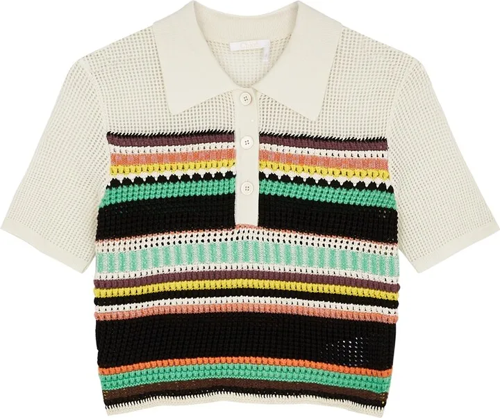 Chloé Striped Crochet-knit Wool Polo Shirt