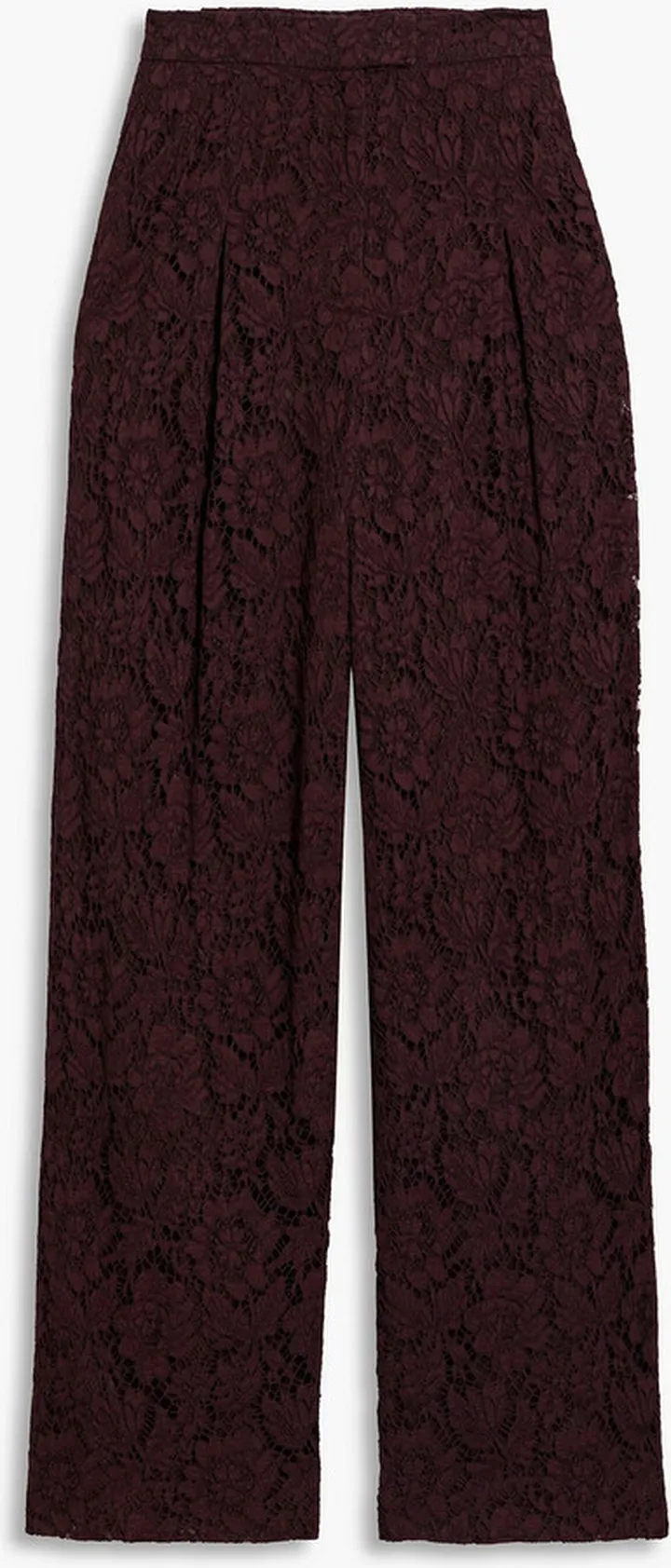 Pleated cotton-blend corded lace wide-leg pants