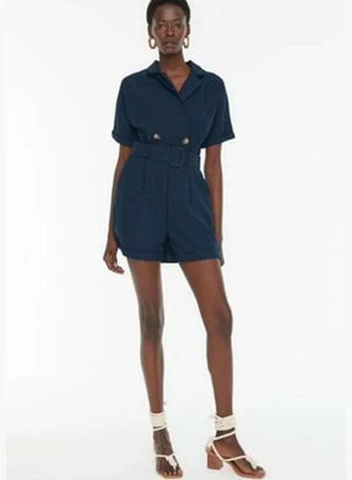 Navy Blue Belted Jumpsuit