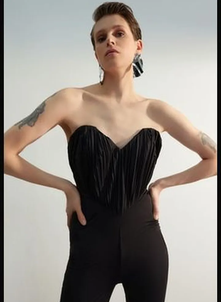 Black Lined Knitted Jumpsuit TPRSS23TU00035