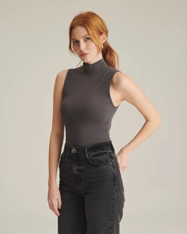 Modal Cashmere Sleeveless Mockneck Bodysuit