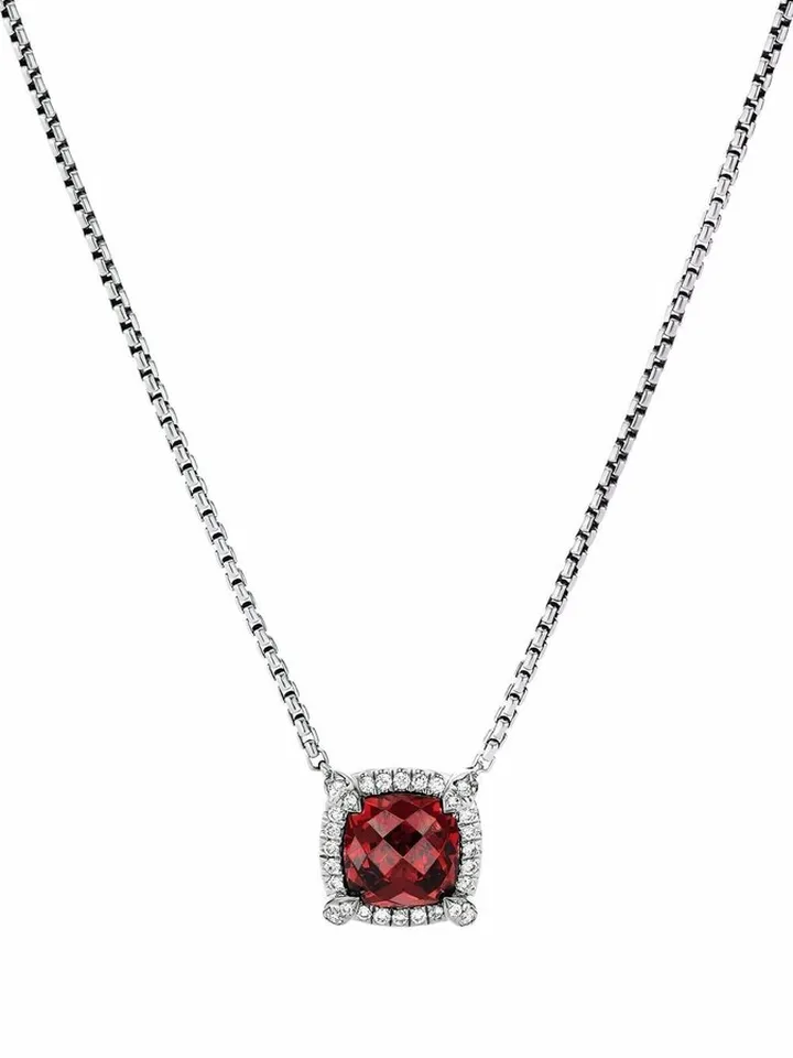 sterling silver petite Châtelaine rhodolite and diamond pendant necklace