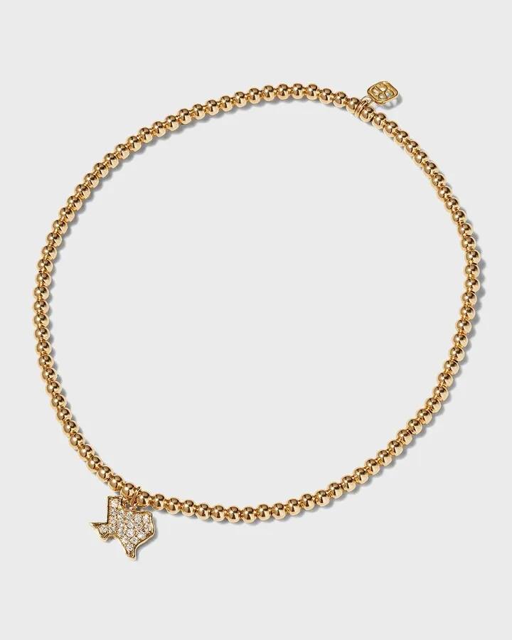 2mm Gold Bead Bracelet with Diamond Texas Charm