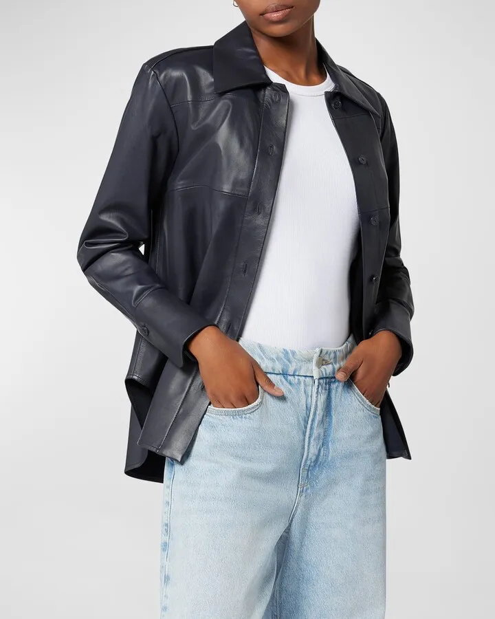 Nikola Button-Down Leather Shirt