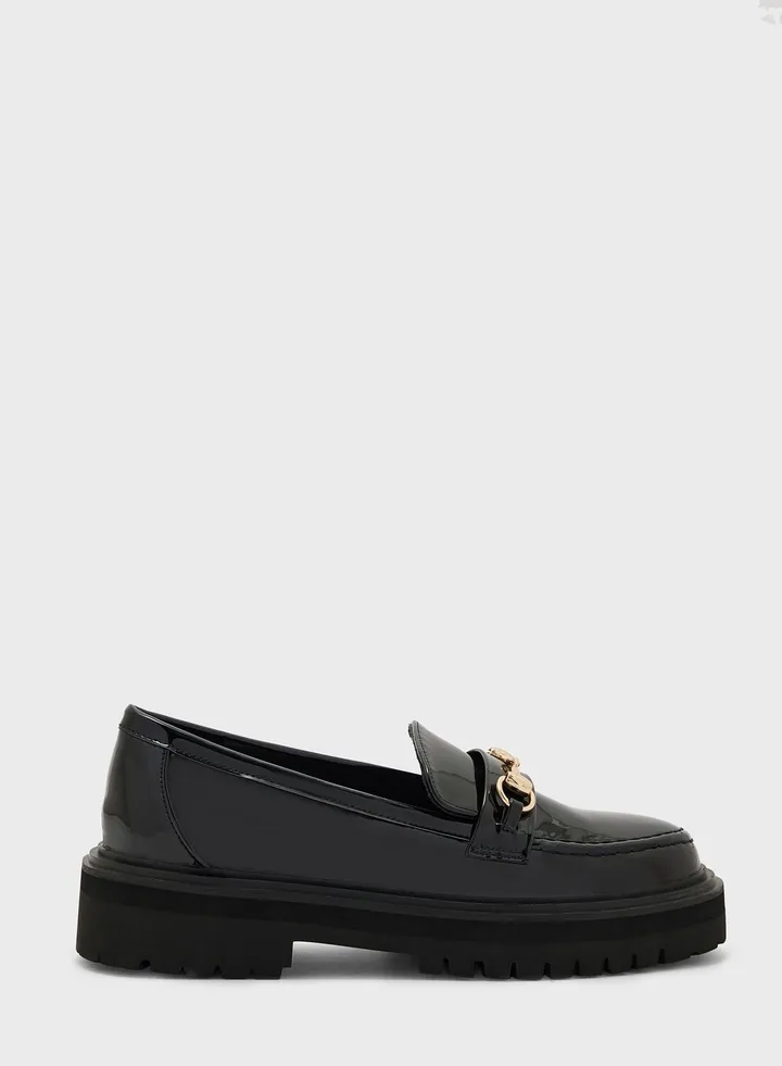 Patent Chunky Loafers With Metal Buckle